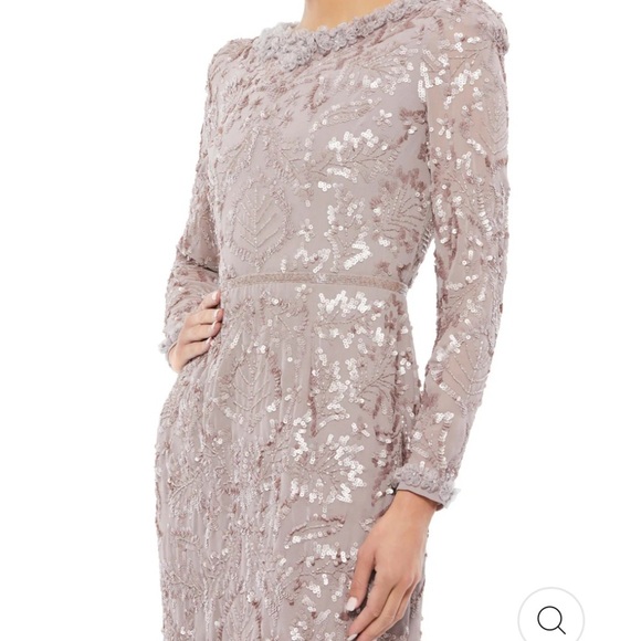 New Mac Duggal EMBELLISHED HIGH NECK PUFF SLEEVE FITTED DRESS Mauve 6 93595 - Picture 3 of 10